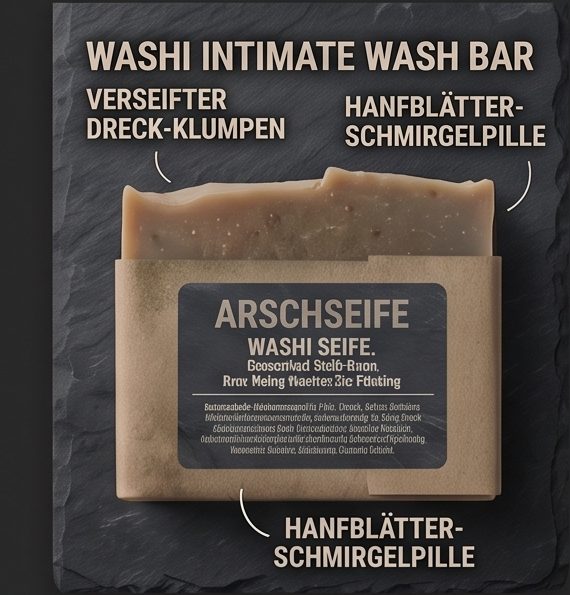 Arschseife Washi Intimate Wash Bar: verseifter Hanf-Seifenriegel mit Hanfblättern